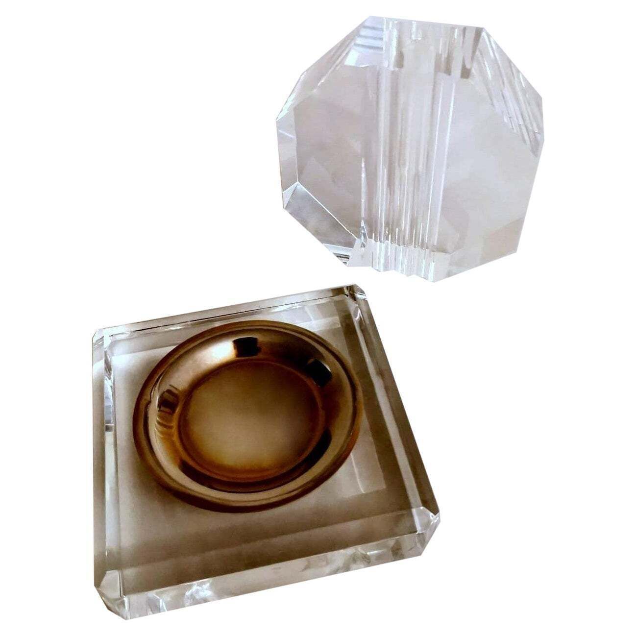 Vintage Italian Desk Or Coffee Table Set In Plexiglass And Brass