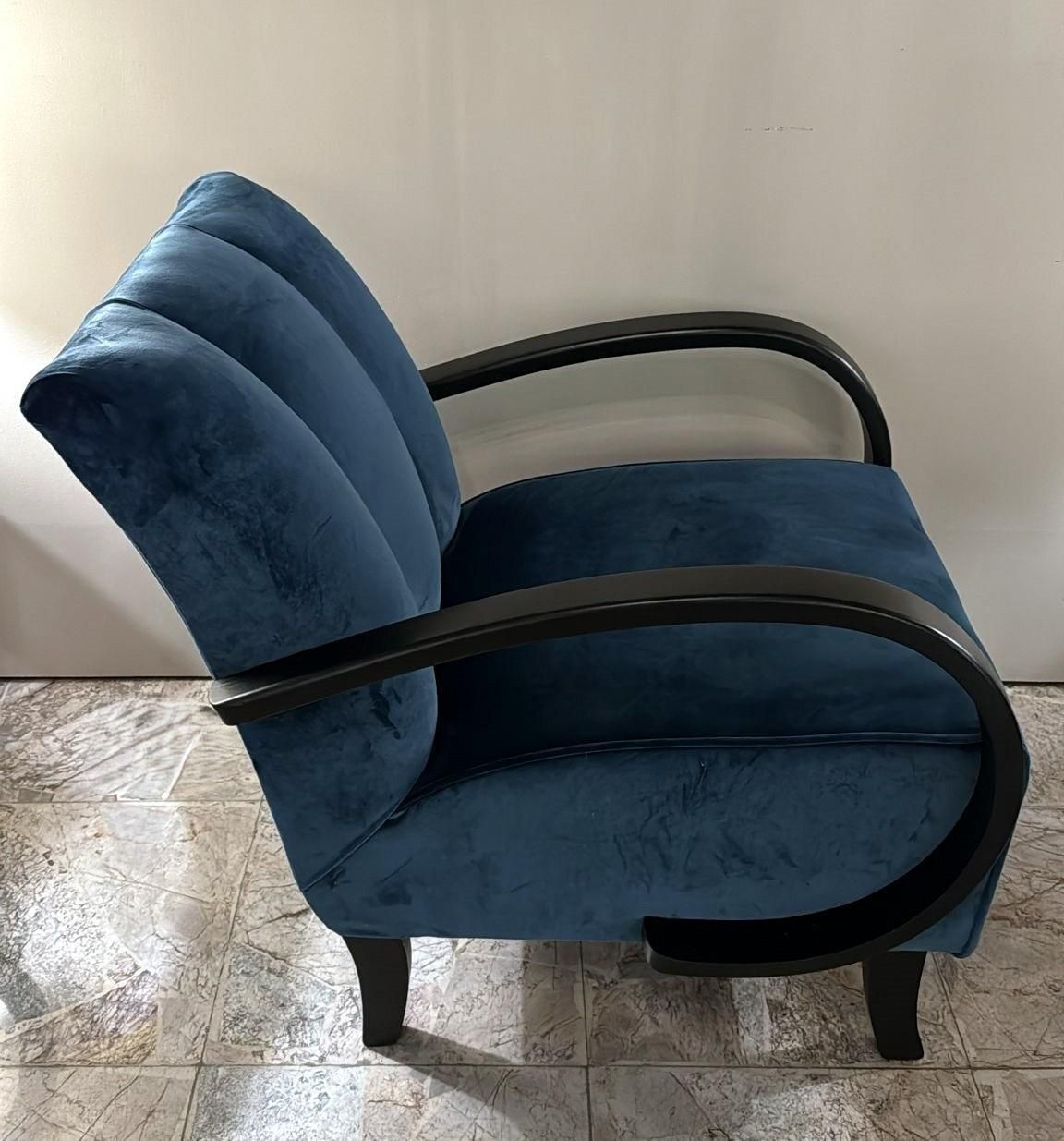 Halabala Style Czechoslovakian Art Deco Velvet Armchair photo for sale