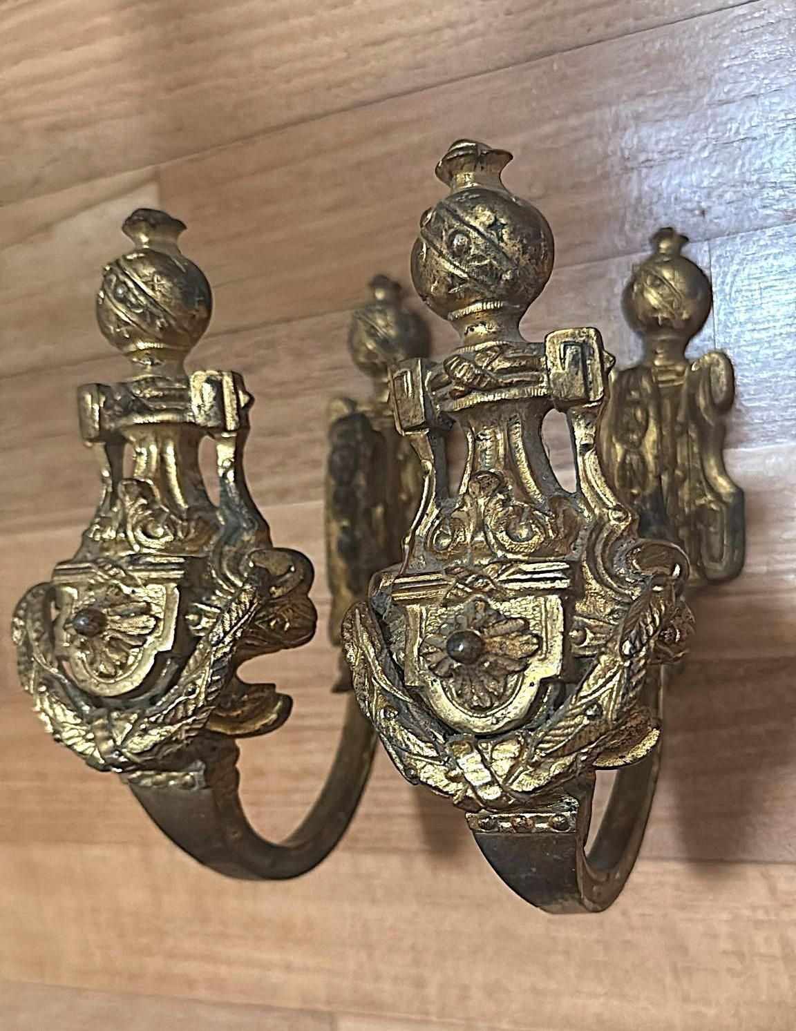 Louis XVI Style Pair Of French Bronze Curtain Holdbacks, Gilded And Chiseled photo for sale