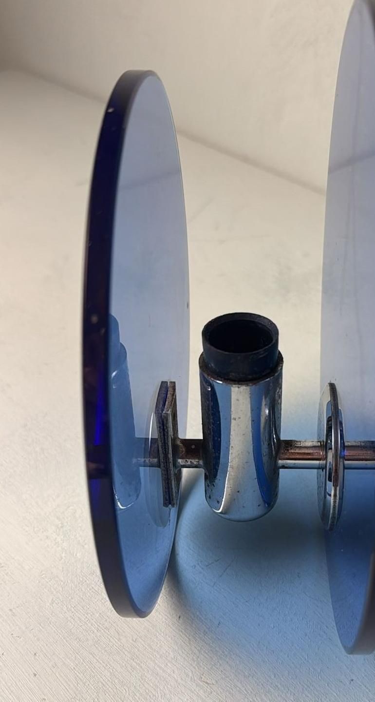 photo vintage Veca Style Pair Of Italian Blue Glass And Nickel Plated Brass Wall Sconces