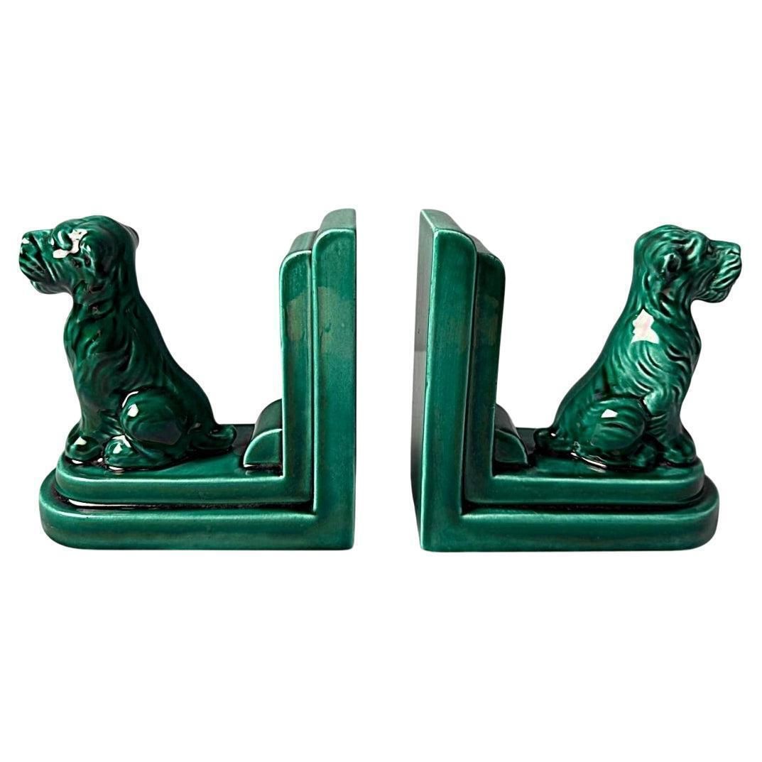 Art Deco Pair Of French Ceramic Bookends In Saint Clément Style