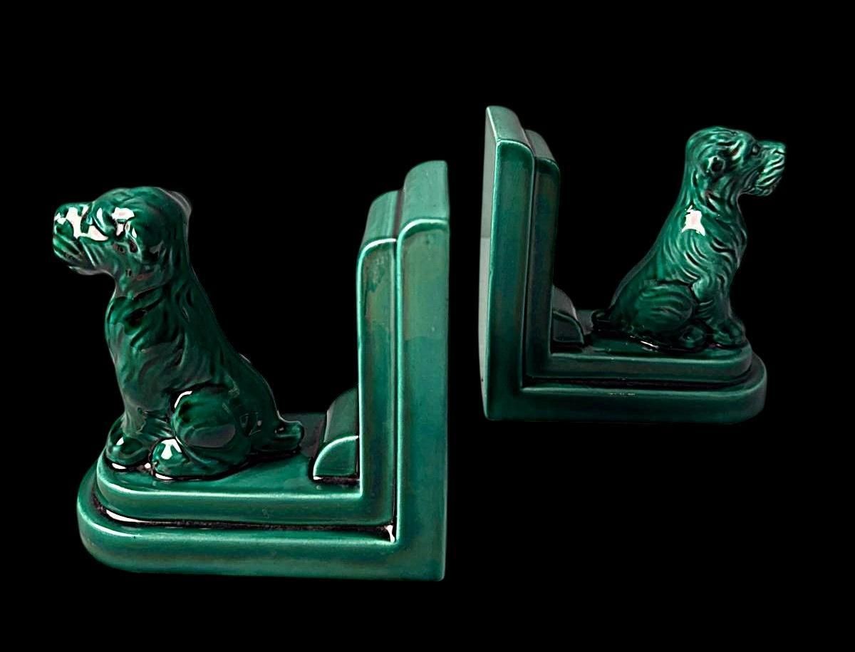 Art Deco Pair Of French Ceramic Bookends In Saint Clément Style photo for sale