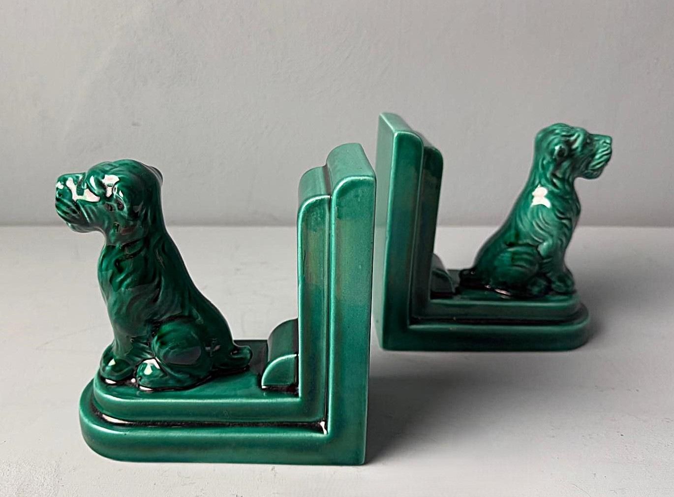Art Deco Pair Of French Ceramic Bookends In Saint Clément Style photo vinterior