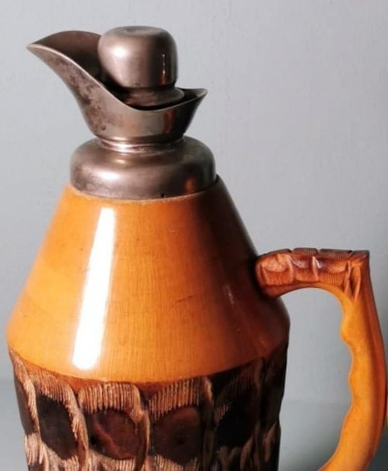 photo vinterior Tura Aldo For Macabo Pair Of Italian Thermal Jugs In Bamboo And Metal