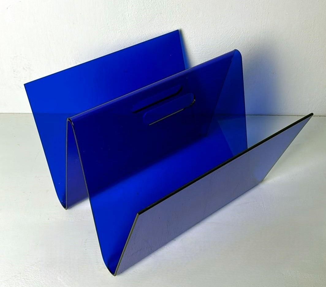 Space Age Style  Italian Blue Plexiglass Magazine Rack photo 380.0