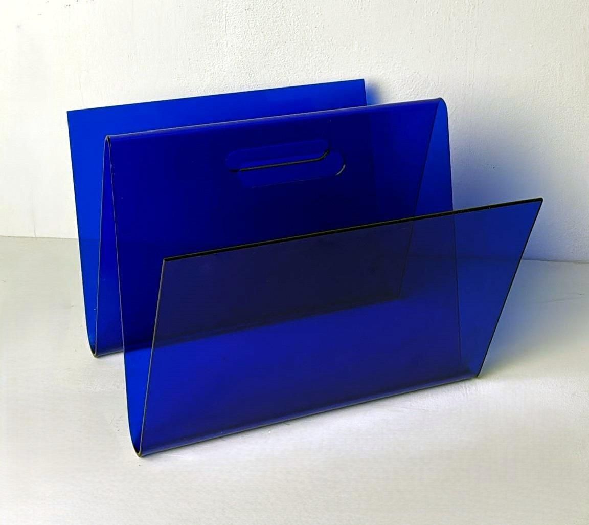 Space Age Style  Italian Blue Plexiglass Magazine Rack photo vintage