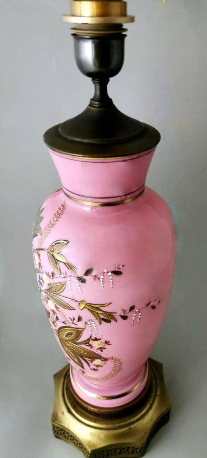 Napoleon III Style French Lamp In Hand Painted Opaline Glass photo Lighting