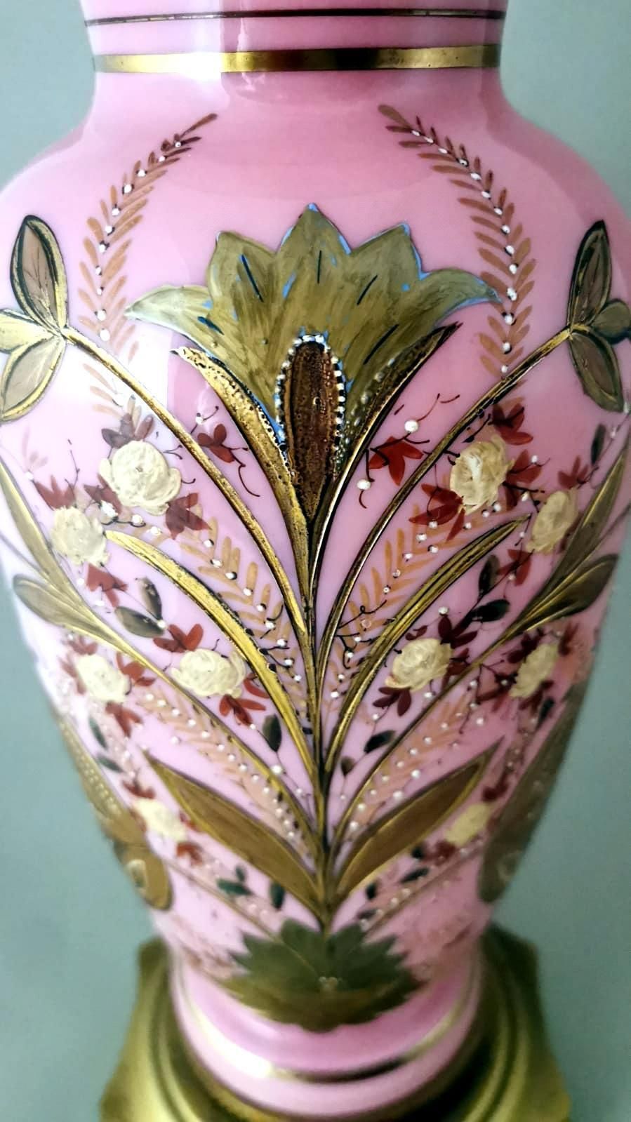 Napoleon III Style French Lamp In Hand Painted Opaline Glass photo buy