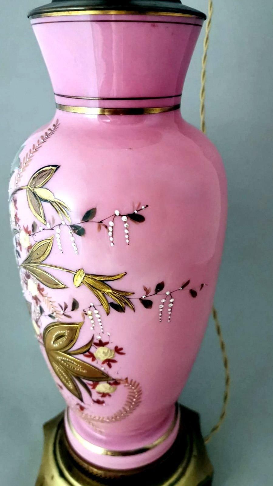 photo buy Napoleon III Style French Lamp In Hand Painted Opaline Glass