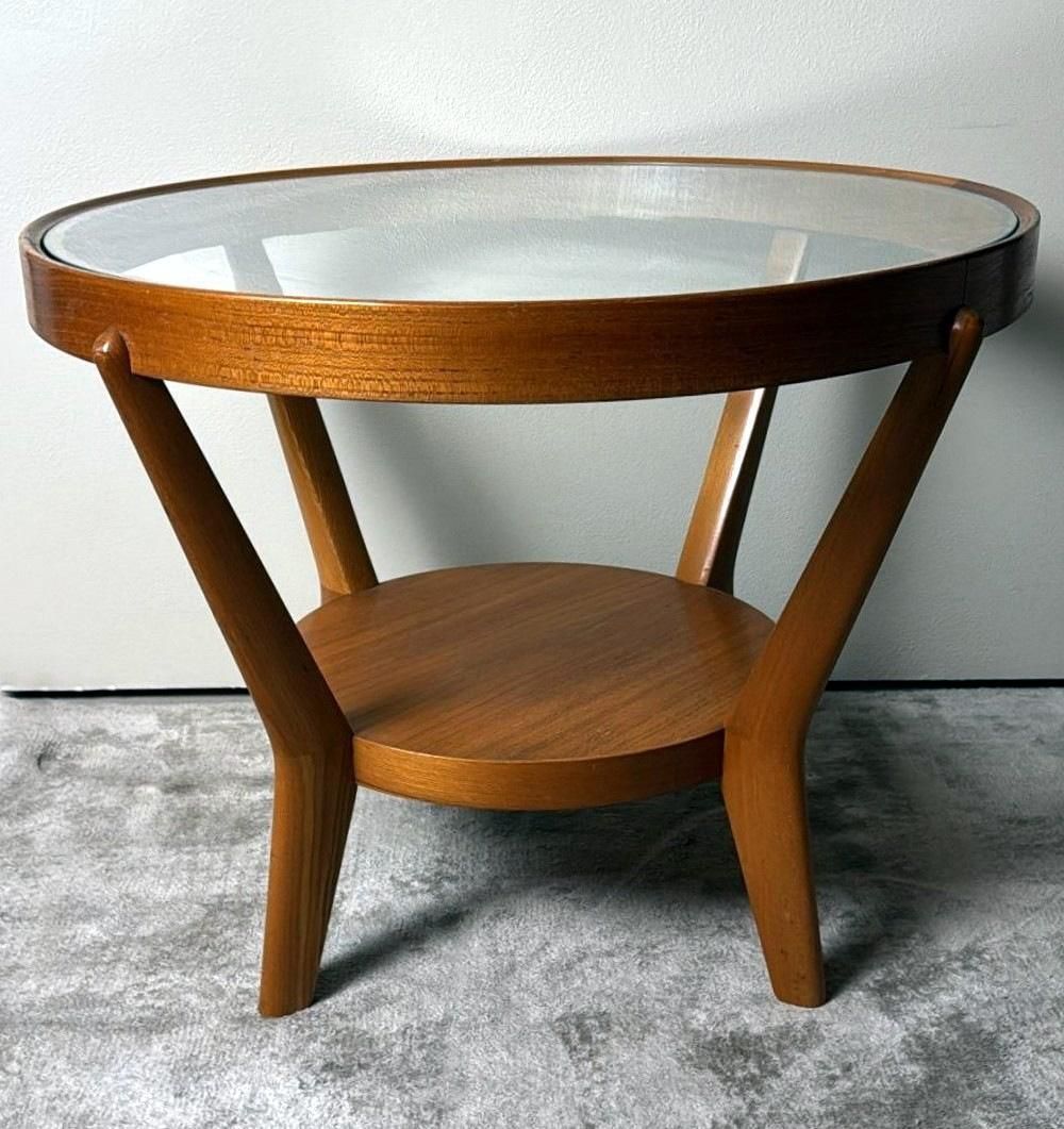 Halabala Style Czechoslovak Round Wooden And Glass Coffee Table photo furniture