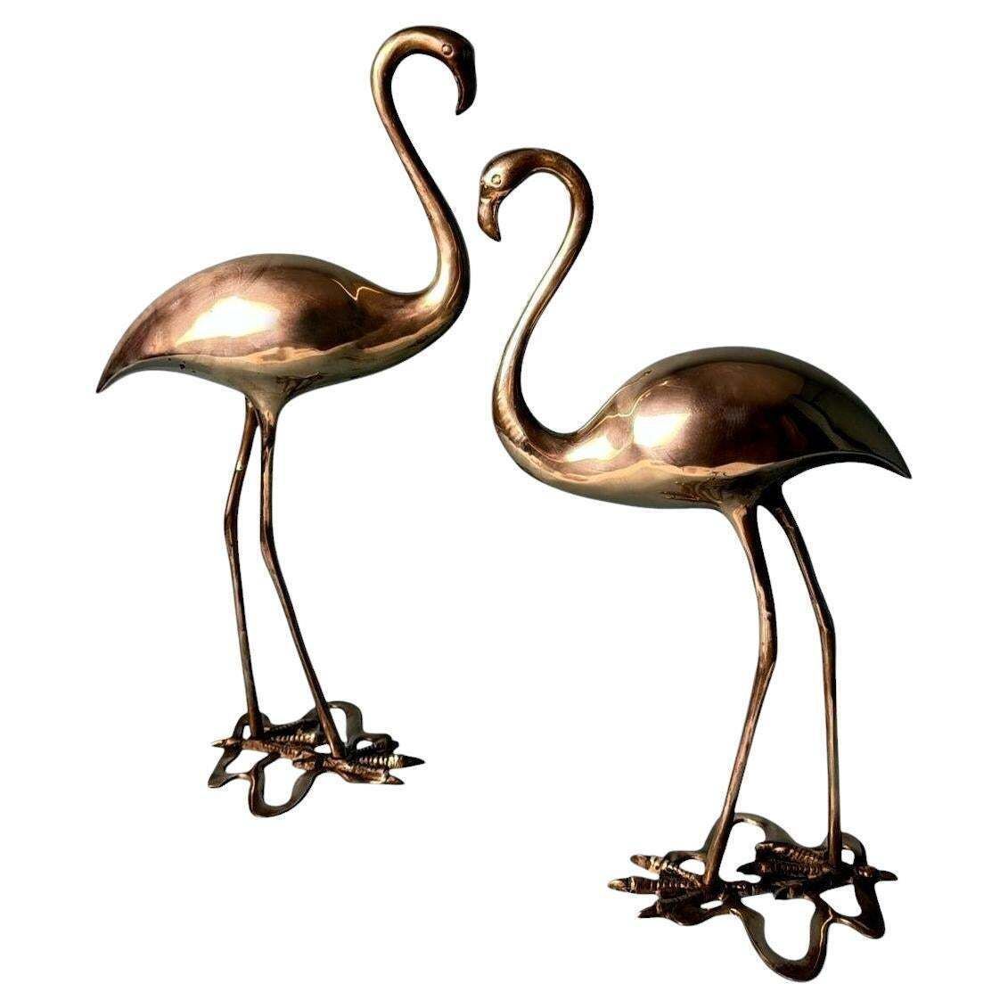 Italian   Mid Century Pair Of  Brass Flamingos In Hollow