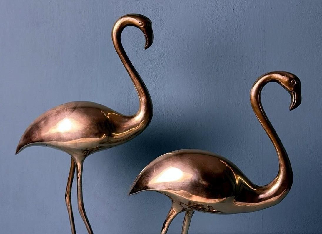 Italian   Mid Century Pair Of  Brass Flamingos In Hollow photo vinterior