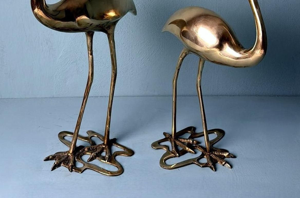 photo for sale Italian   Mid Century Pair Of  Brass Flamingos In Hollow