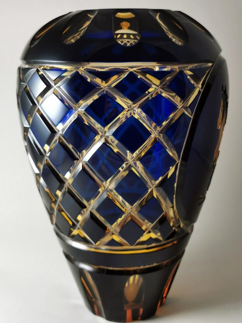 Home Decor Art Deco Large Italian Bi Color Crystal Vase Cut And Ground By Hand photo