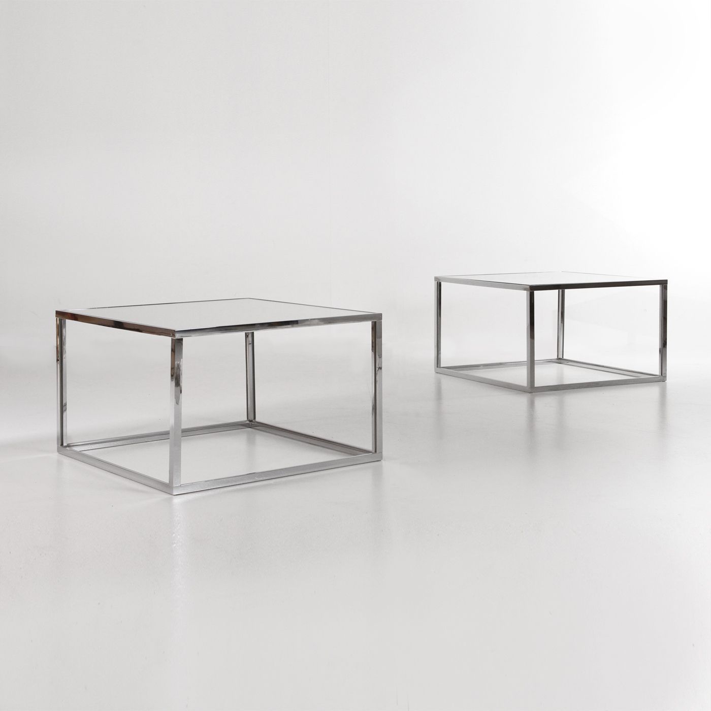 N.2 Coffee Tables In Glass And Chromed Metal, 70s