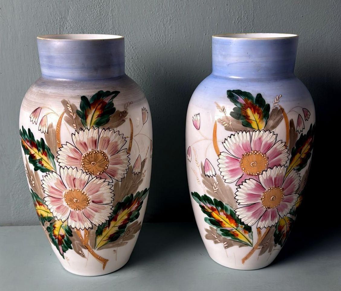 Napoleon III Style Pair Of Hand Painted Opaline Glass Vases photo furniture