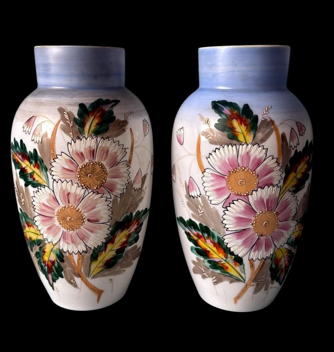 Napoleon III Style Pair Of Hand Painted Opaline Glass Vases photo for sale