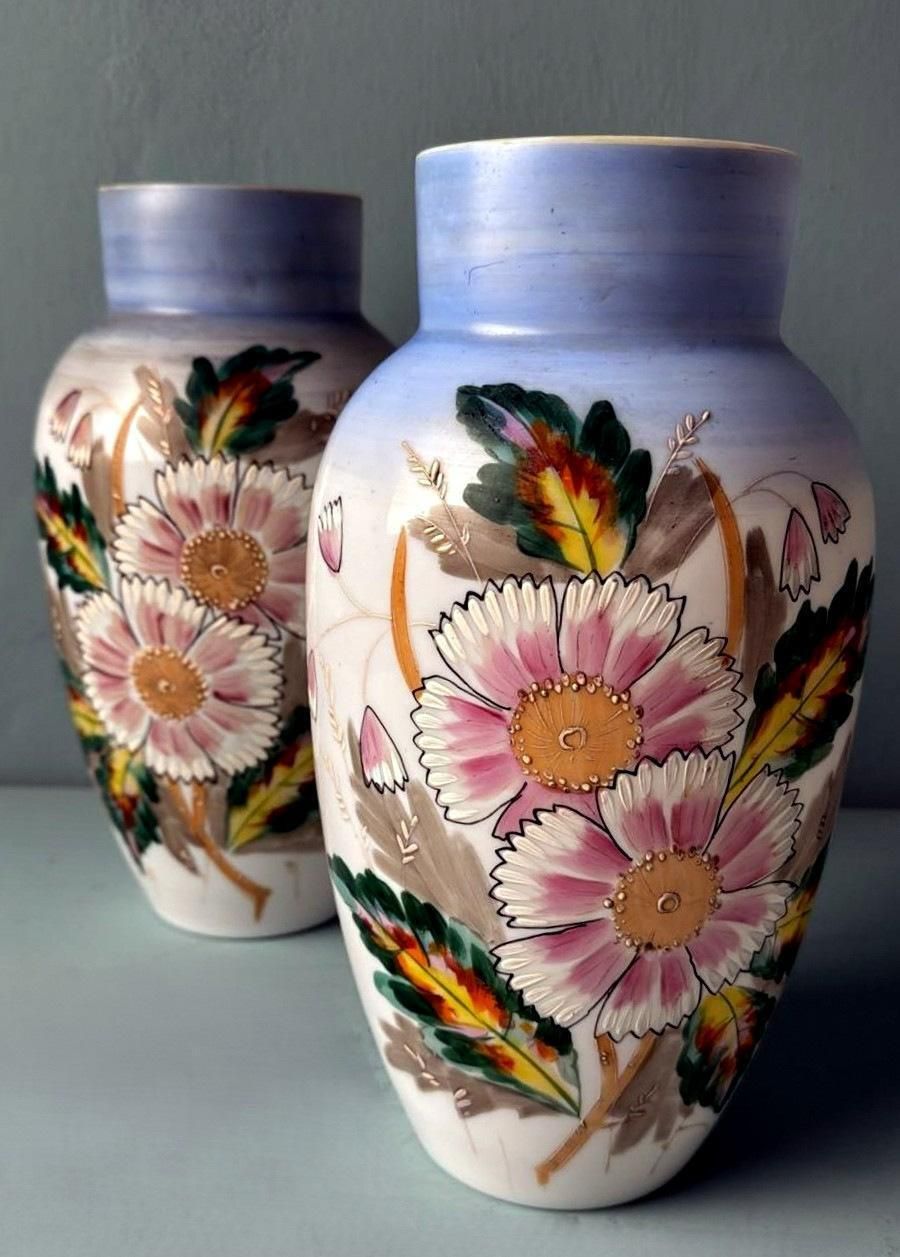Napoleon III Style Pair Of Hand Painted Opaline Glass Vases photo 1837.0