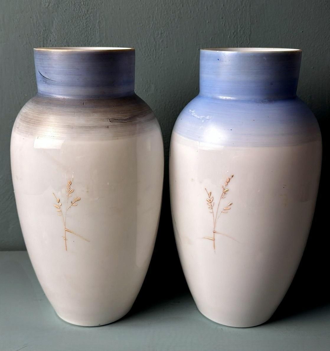 Napoleon III Style Pair Of Hand Painted Opaline Glass Vases photo vintage
