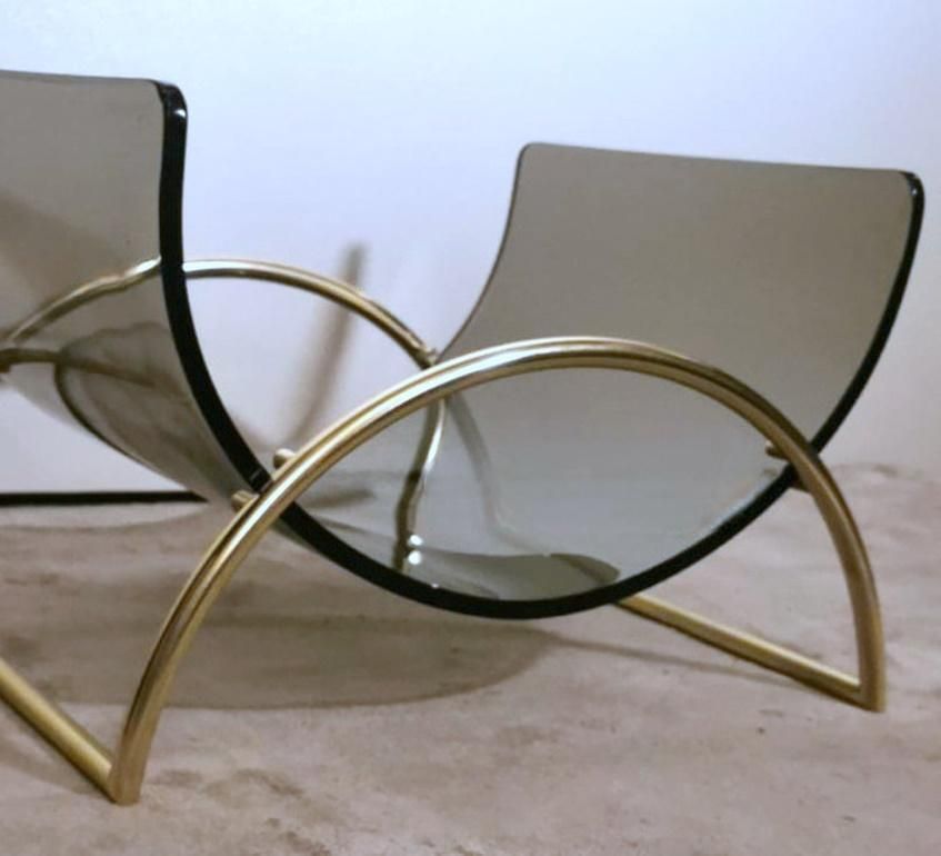 Italian Gallotti & Radice Attributed Smoked Crystal And Brass Magazine Rack photo vinterior