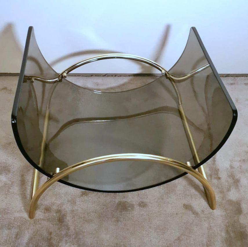 Italian Gallotti & Radice Attributed Smoked Crystal And Brass Magazine Rack photo buy