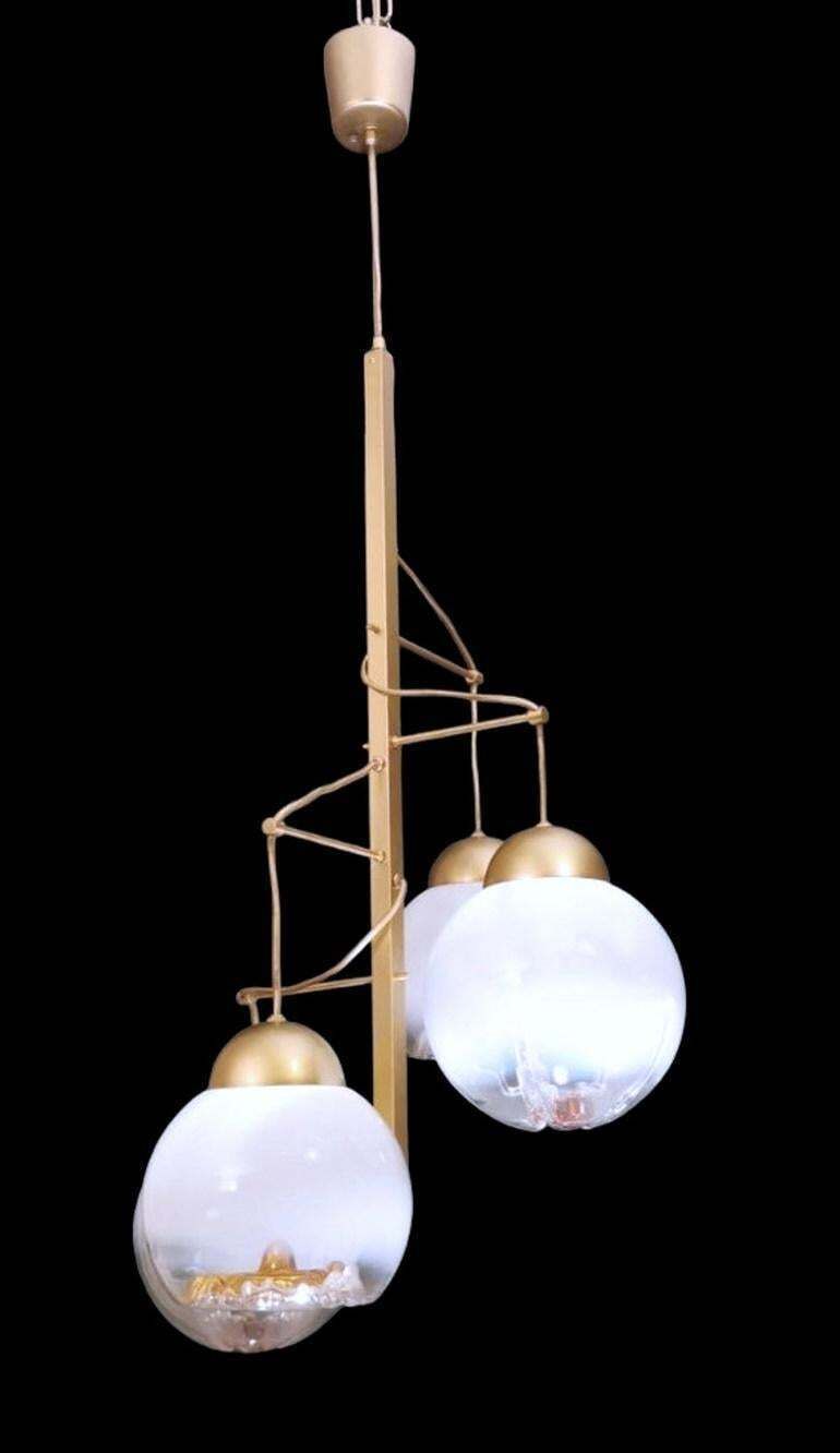 Mazzega Attributed Satin Finished Brass And Murano Glass Chandelier photo Lighting