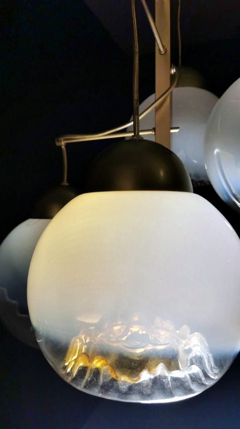 1225.0 Mazzega Attributed Satin Finished Brass And Murano Glass Chandelier photo