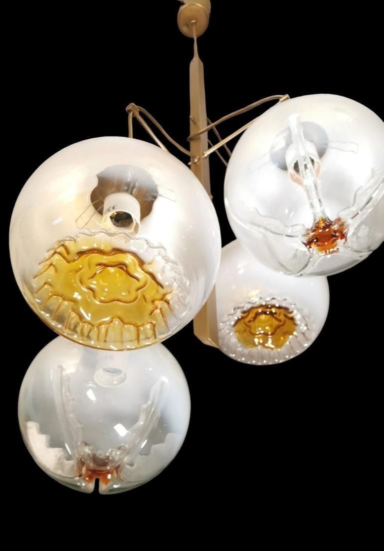 photo vinterior Mazzega Attributed Satin Finished Brass And Murano Glass Chandelier