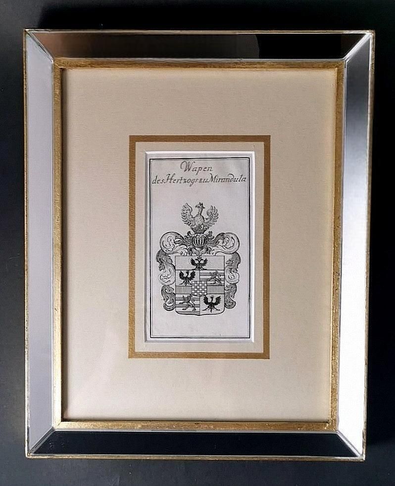 Mirror Frame With Engraved Dutch Print Depicting Dukes Of Mirandola Coat Of Arms photo furniture