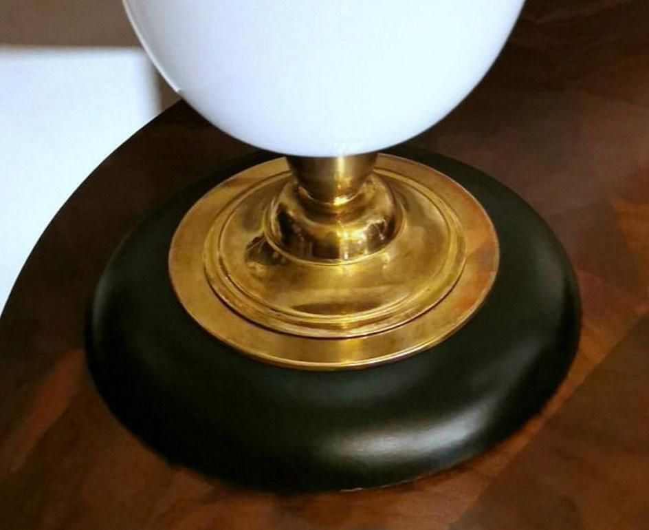 549.0 Mazda Style Art Deco Table Lamp Made Of Opaline Glass, Brass And Wood photo