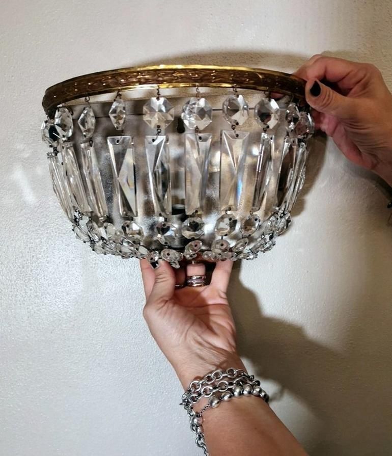photo buy Louis XVI Style French Wall Sconce In Gilt Brass And Crystal