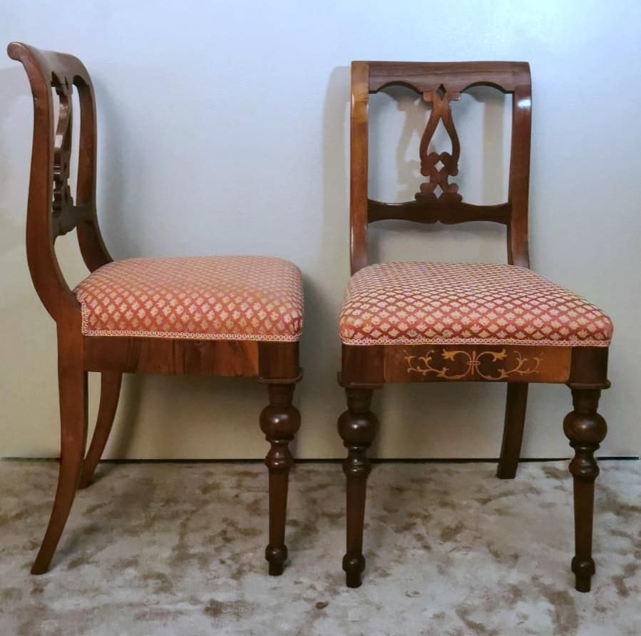 Biedermeier Style Set 4 Danish Chairs In Wood And Fabric photo vintage