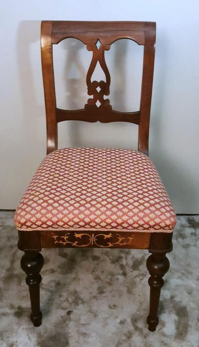 photo for sale Biedermeier Style Set 4 Danish Chairs In Wood And Fabric