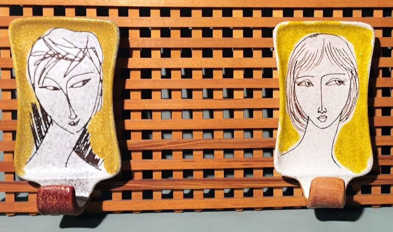Vintage Italian Wood And Ceramic Coat Rack By Artist Alvaro Cartei photo 796.0