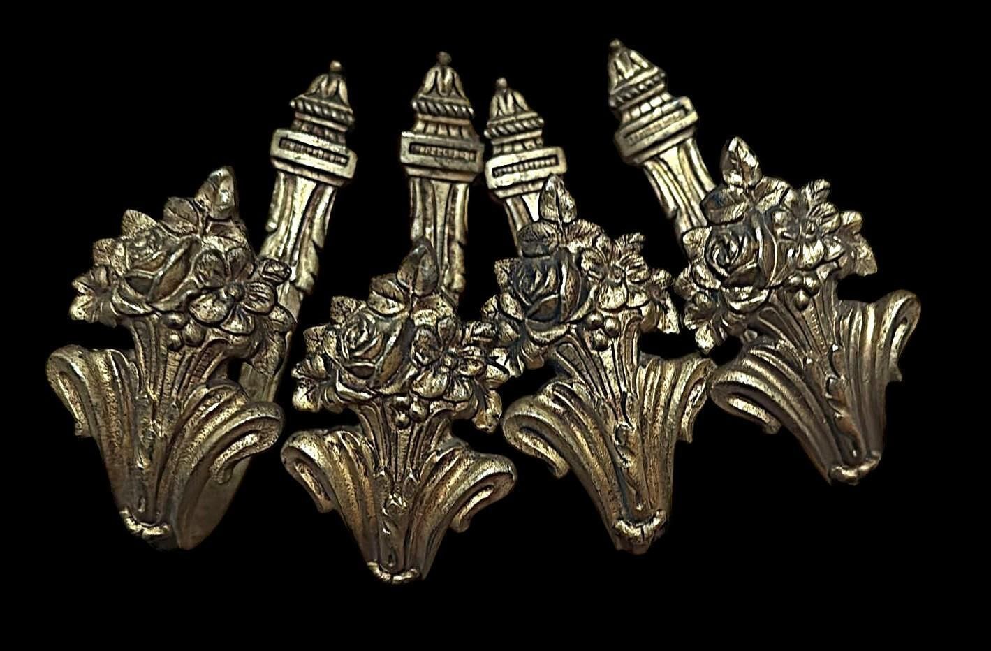 Louis XVI Style Four French Curtain Holdbacks In Chiseled And Gilded Bronze photo for sale