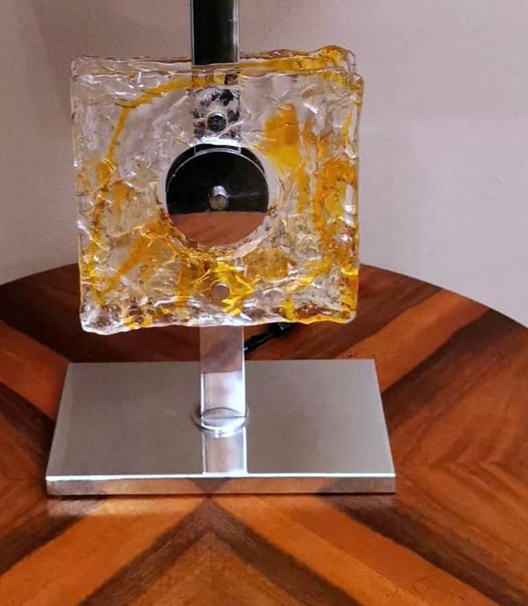 Mazzega Table Lamp In Nickel Plated Metal And Murano Glass (Without Lampshade) photo vintage