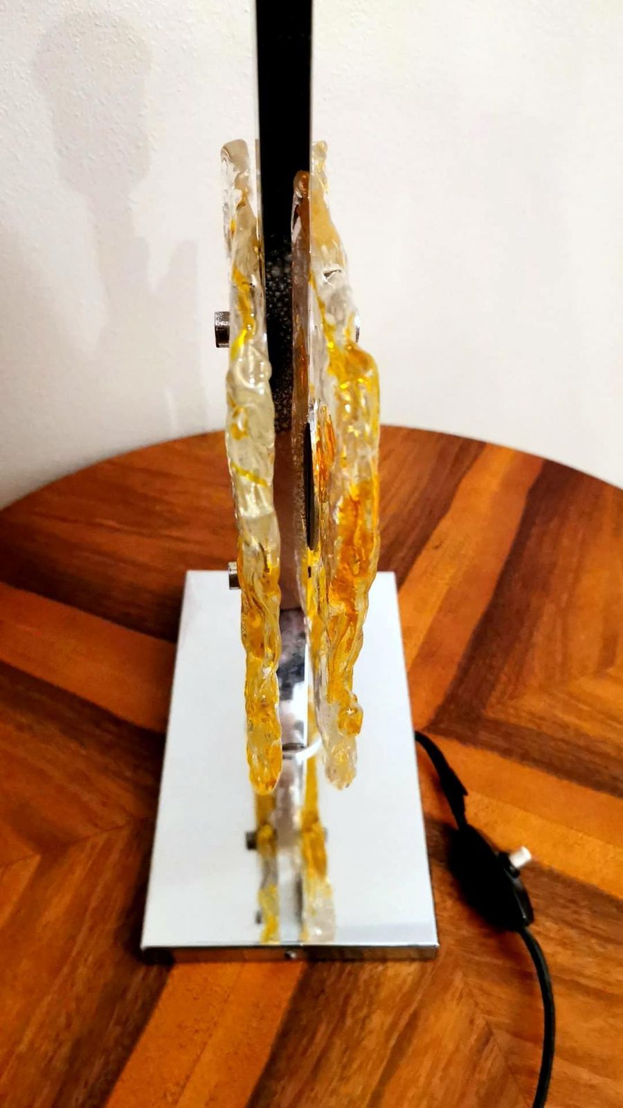 photo for sale Mazzega Table Lamp In Nickel Plated Metal And Murano Glass (Without Lampshade)