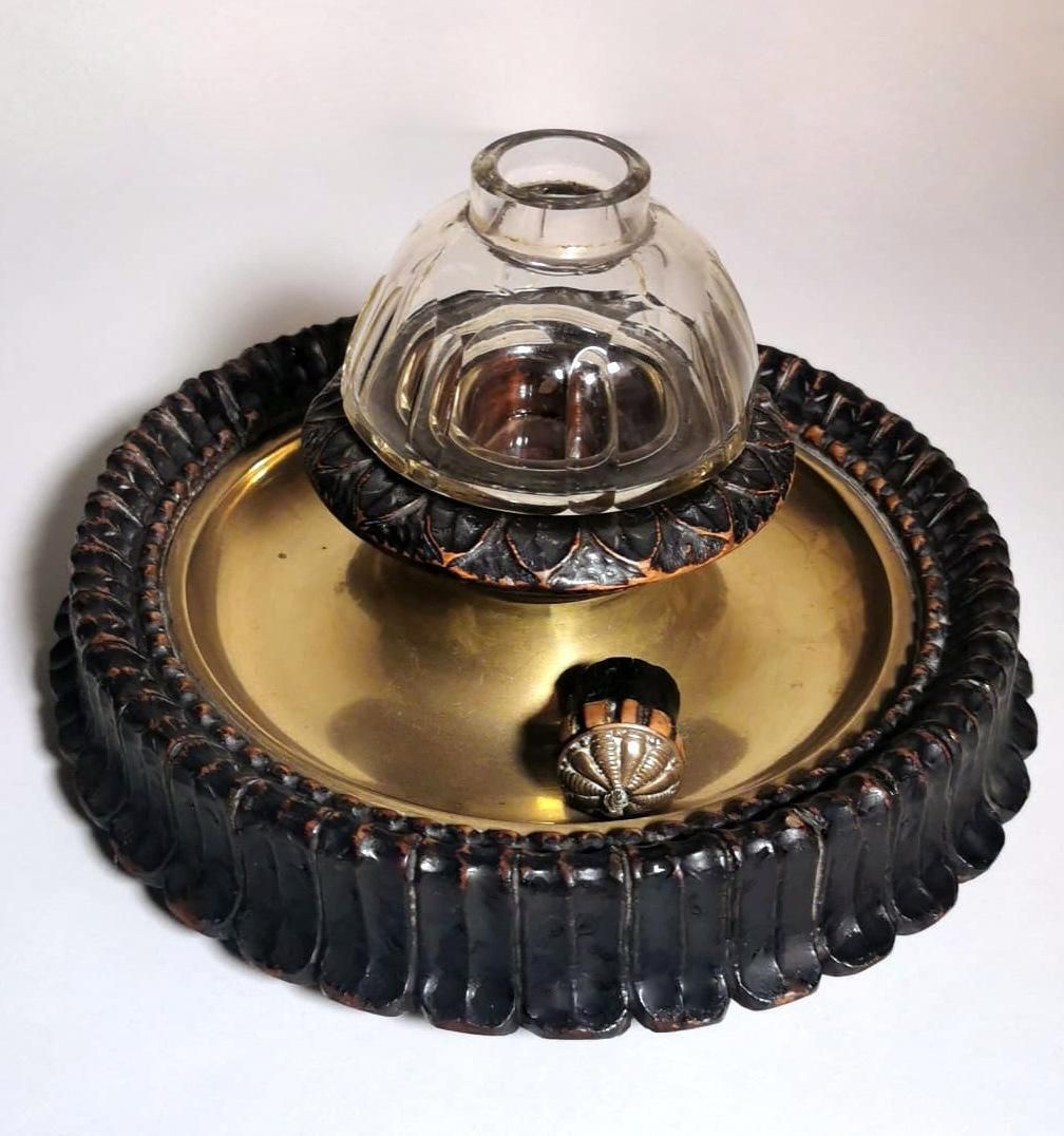 Napoleon III Style French Inkwell Made Of Wood, Brass And Crystal photo Home Decor