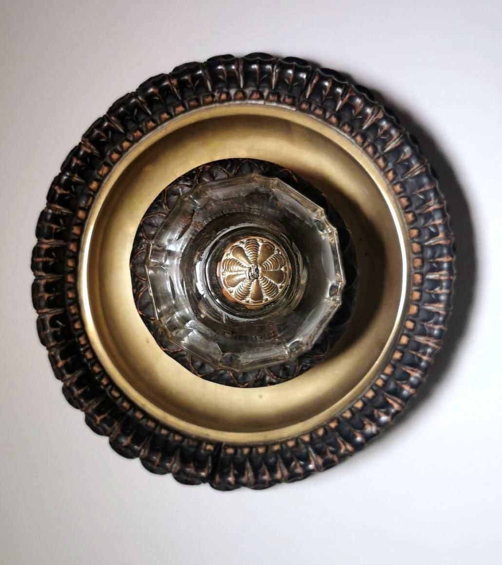 405.0 Napoleon III Style French Inkwell Made Of Wood, Brass And Crystal photo