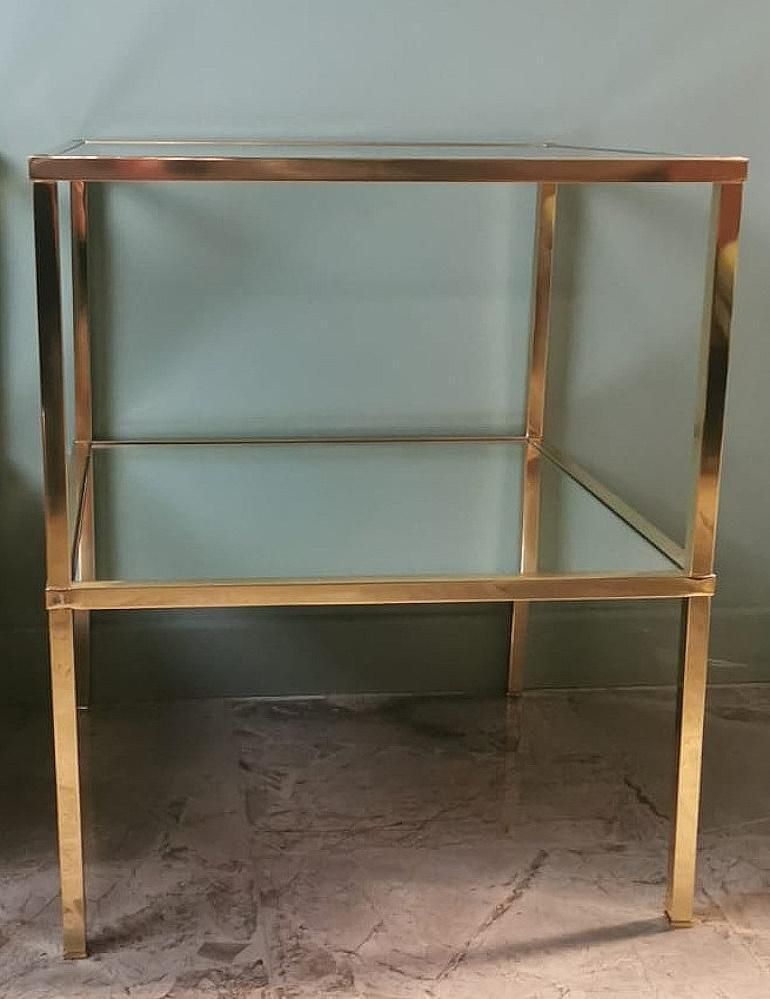 Italian Willy Rizzo Style Pair Of Brass Coffee Tables With Glass And Mirror Tops photo buy