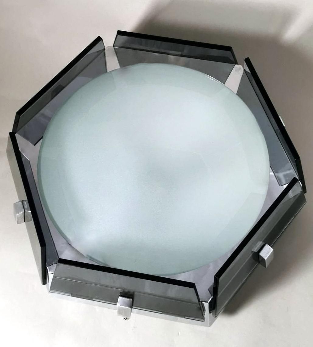 Fontana Arte Style Italian Ceiling Lamp Steel And Glass Gray photo 549.0