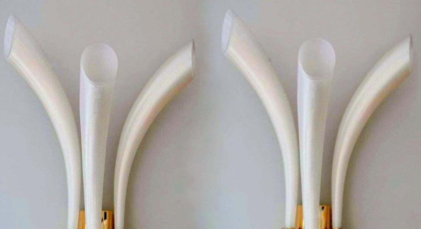Barovier & Toso Pair  Sconces Mod. "Fireworks" Murano Glass Opaline With Gold photo 1858.0