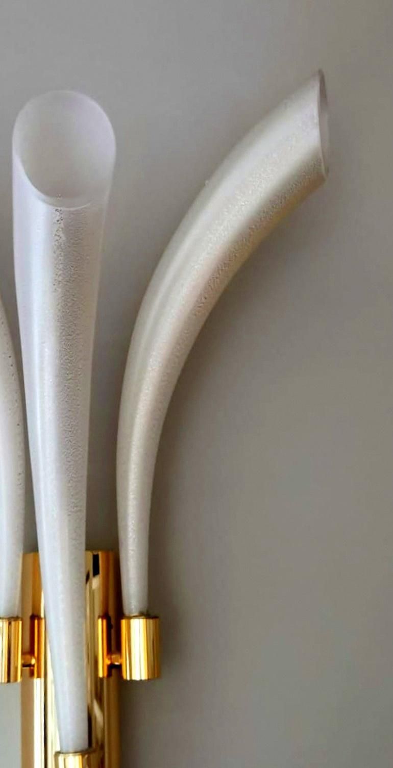 photo for sale Barovier & Toso Pair  Sconces Mod. "Fireworks" Murano Glass Opaline With Gold