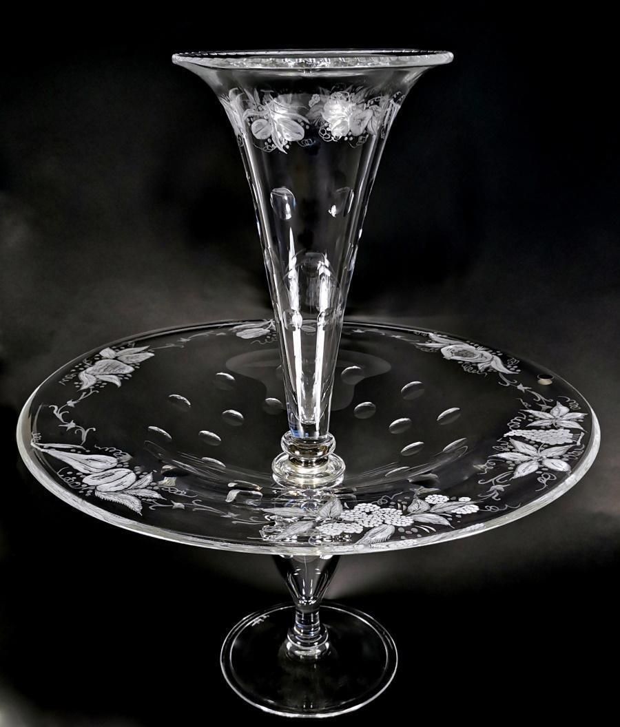 Art Noveau Style Huge Crystal Fruit Bowl And Planter Table Centerpiece photo for sale