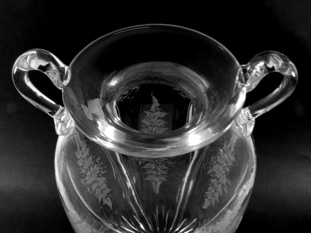 photo furniture Louis XVI Style Large Italian Crystal Amphora With Engraved And Swan Handles