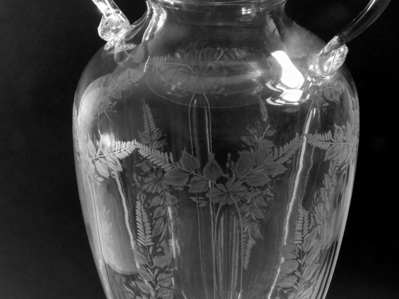 Home Decor Louis XVI Style Large Italian Crystal Amphora With Engraved And Swan Handles photo