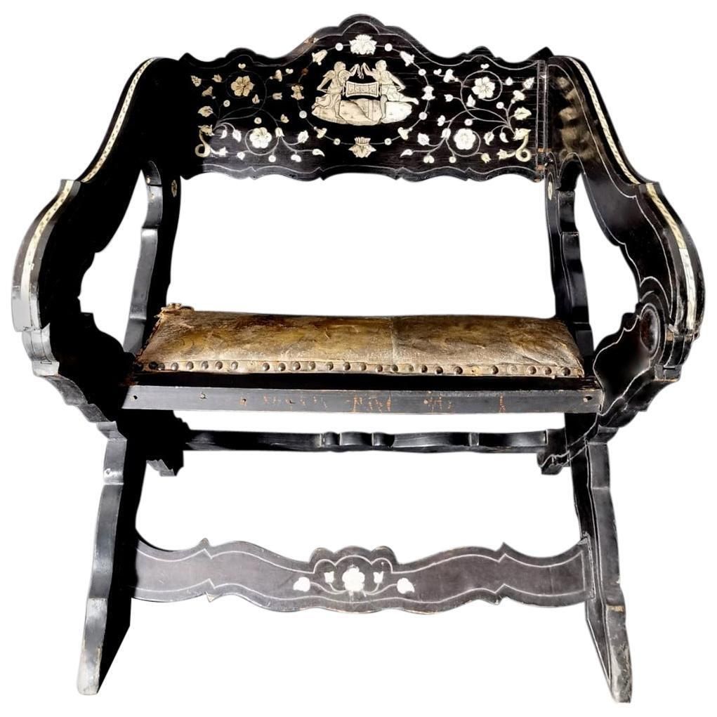 Spanish Ancient Ebony Chair With Cordova Leather