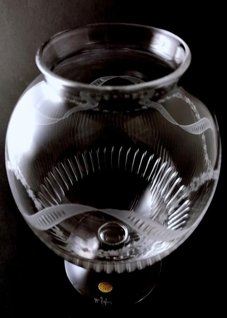 507.0 Neoclassical Style Italian Crystal Vase With Festoon Engravings photo