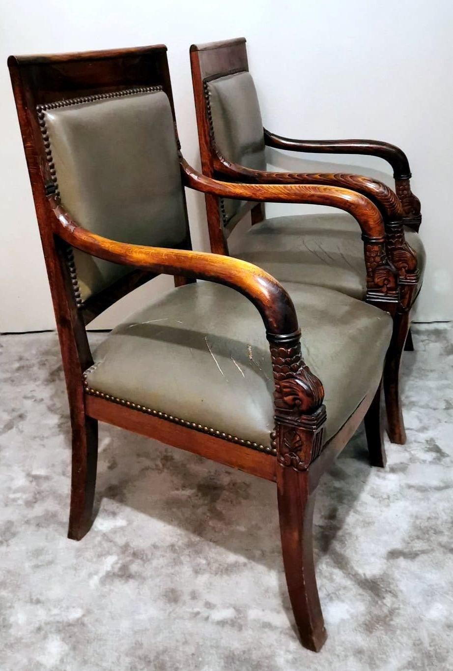 Charles X Style Pair Of French "Antique Master" Chairs In Wood And “Cuoio” photo 2872.0