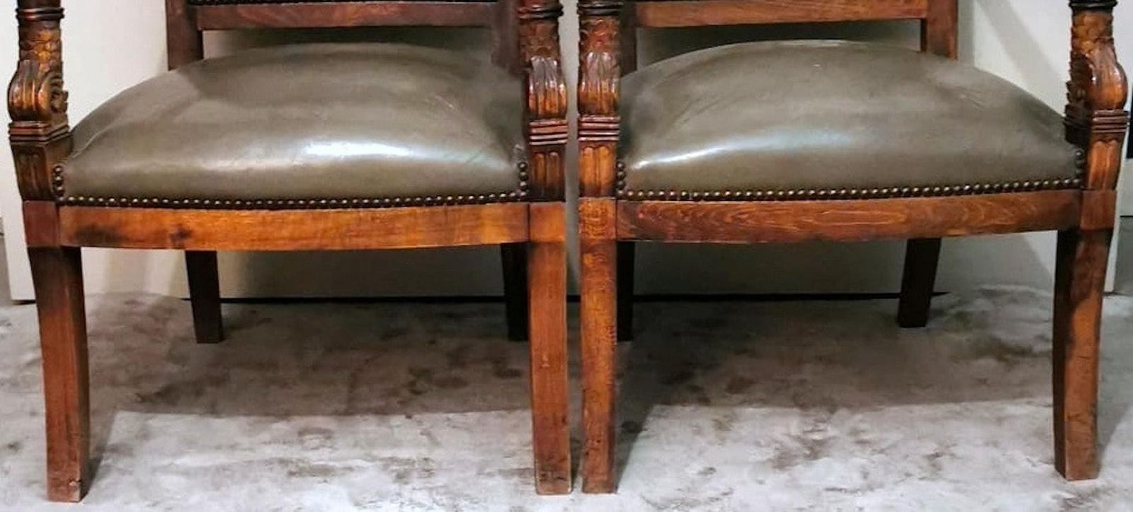 Charles X Style Pair Of French "Antique Master" Chairs In Wood And “Cuoio” photo vintage